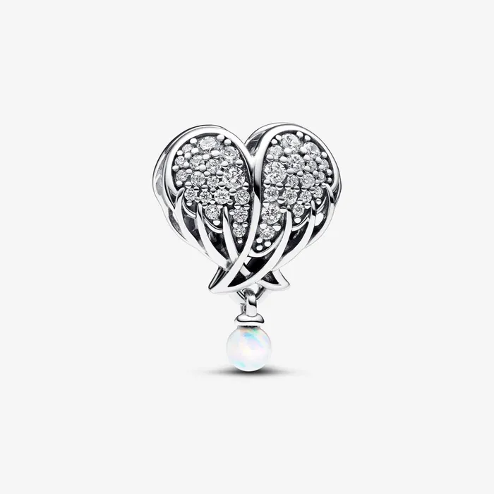 Dangle Charms Women Pandora Sparkling Angel Wings and Heart Charm