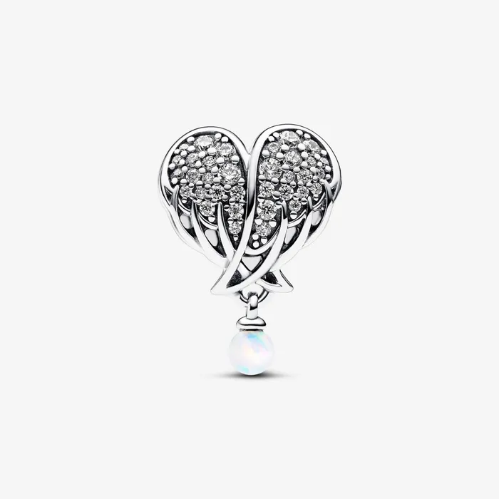 Dangle Charms Women Pandora Sparkling Angel Wings and Heart Charm