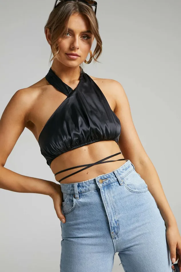 Danielle Bernstein 8211 High Neck Stretch Charmeuse Halter Top In Black Women Showpo Tops Danielle Bernstein 8211 High Neck Stretch Charmeuse Halter Top In Black Women Showpo Tops