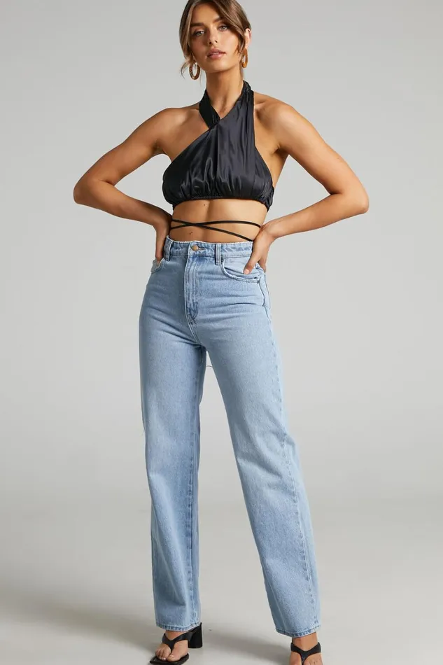 Danielle Bernstein 8211 High Neck Stretch Charmeuse Halter Top In Black Women Showpo Tops