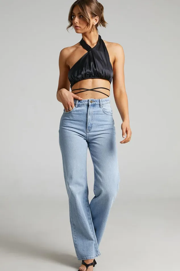 Danielle Bernstein 8211 High Neck Stretch Charmeuse Halter Top In Black Women Showpo Tops
