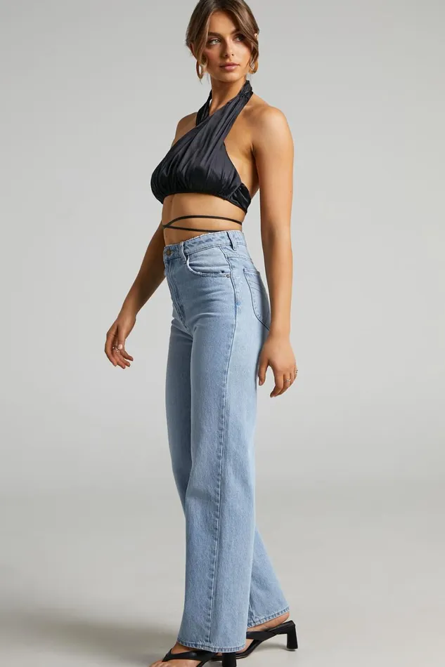 Danielle Bernstein 8211 High Neck Stretch Charmeuse Halter Top In Black Women Showpo Tops