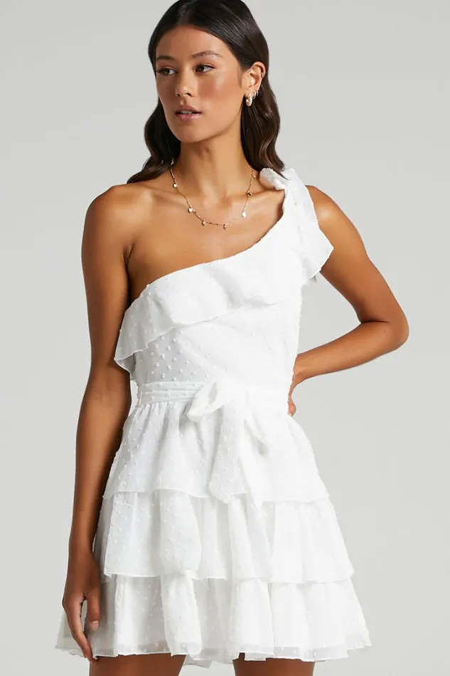 Darling I Am A Daydream Mini Dress 8211 One Shoulder Ruffle Dress In White Women Showpo Curve Clothes
