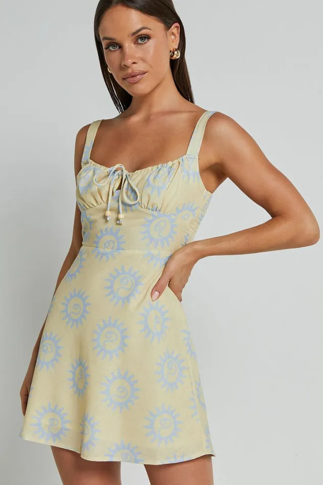 Davie Mini Dress 8211 Sleeveless Tie Ruched Bust Shift Dress In Lemon Women Showpo Dresses Davie Mini Dress 8211 Sleeveless Tie Ruched Bust Shift Dress In Lemon Women Showpo Dresses