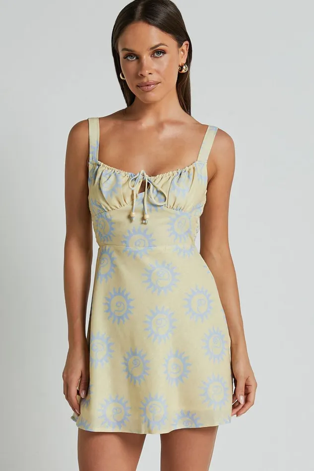 Davie Mini Dress 8211 Sleeveless Tie Ruched Bust Shift Dress In Lemon Women Showpo Dresses