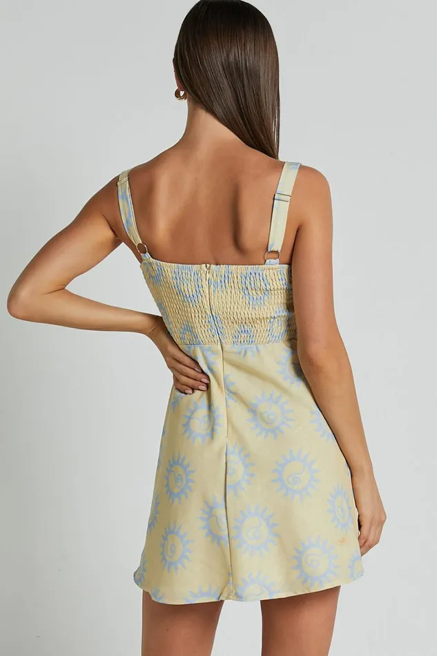 Davie Mini Dress 8211 Sleeveless Tie Ruched Bust Shift Dress In Lemon Women Showpo Dresses