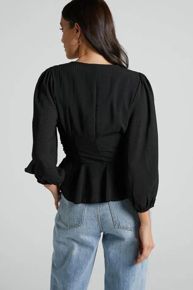 Dellah Long Sleeve V Neck Top In Black Women Showpo Tops