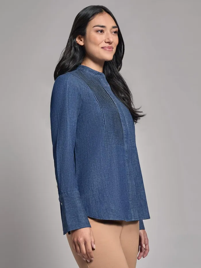 Denim ButtonFront Pintuck Top Women Jones New York Denim Denim ButtonFront Pintuck Top Women Jones New York Denim