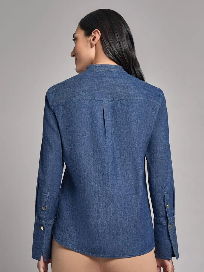 Denim ButtonFront Pintuck Top Women Jones New York Denim Denim ButtonFront Pintuck Top Women Jones New York Denim