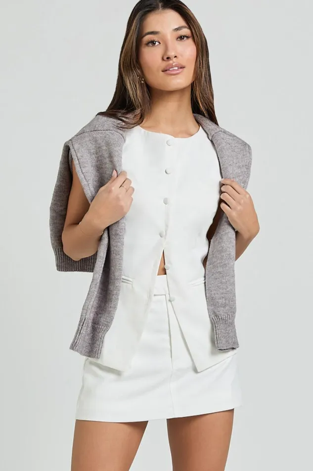 Desi Top 8211 Longline Crew Neck Vest Top In Warm White Women Showpo Tops