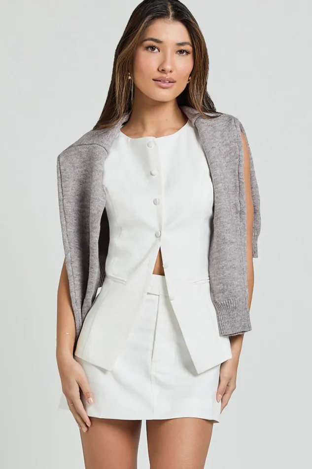 Desi Top 8211 Longline Crew Neck Vest Top In Warm White Women Showpo Tops
