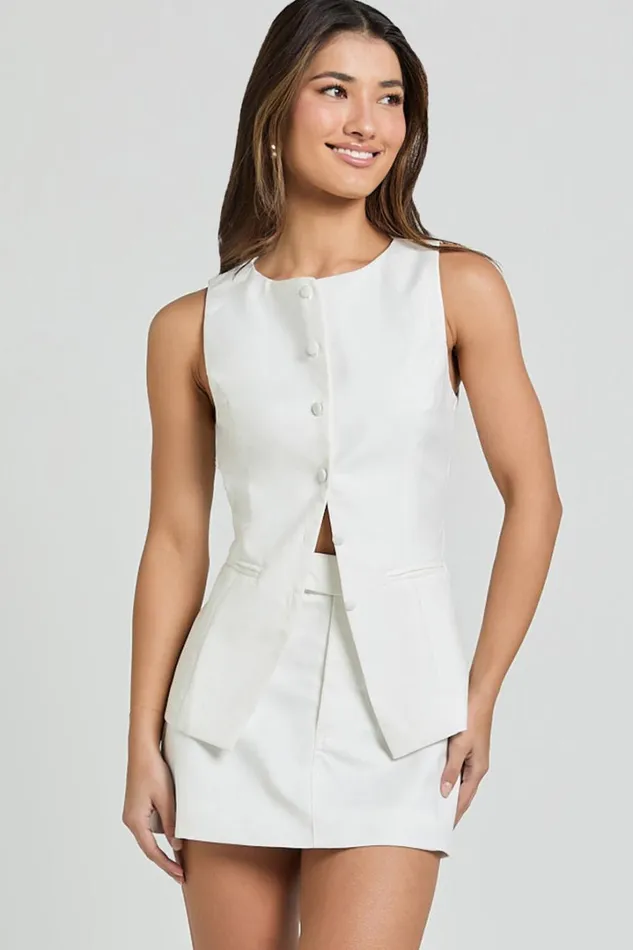 Desi Top 8211 Longline Crew Neck Vest Top In Warm White Women Showpo Tops