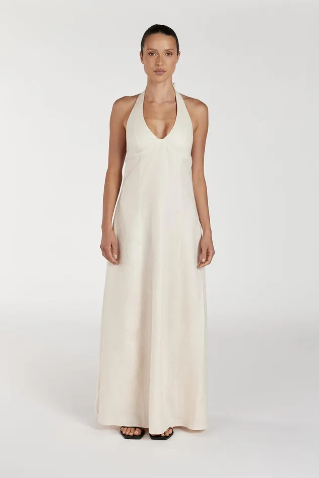 DISSH Linen Dresses AUDREY CREAM HALTER LINEN DRESS 8211 Women