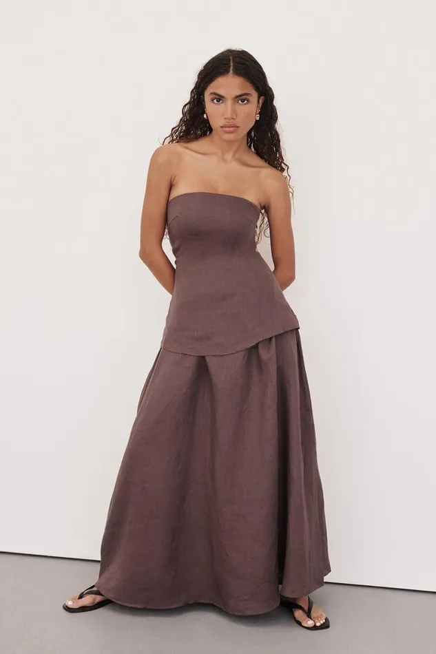 DISSH Linen Dresses SASKIA CHOC LINEN STRAPLESS DRESS 8211 Women