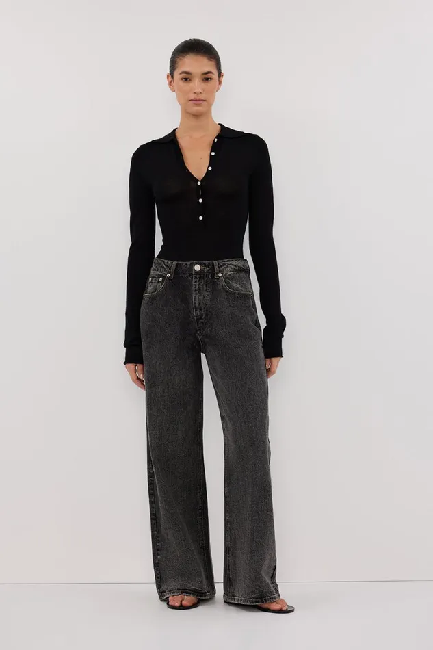DISSH Long Sleeved JANE BLACK MERINO POLO KNIT TOP 8211 Women