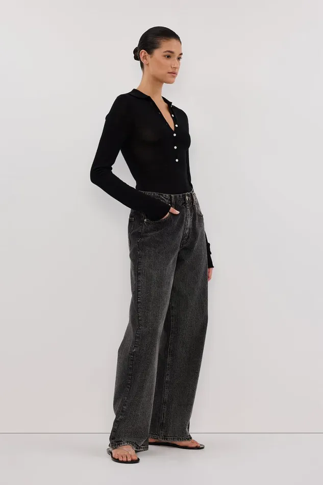 DISSH Long Sleeved JANE BLACK MERINO POLO KNIT TOP 8211 Women