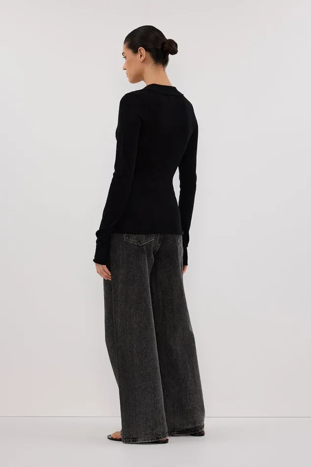 DISSH Long Sleeved JANE BLACK MERINO POLO KNIT TOP 8211 Women