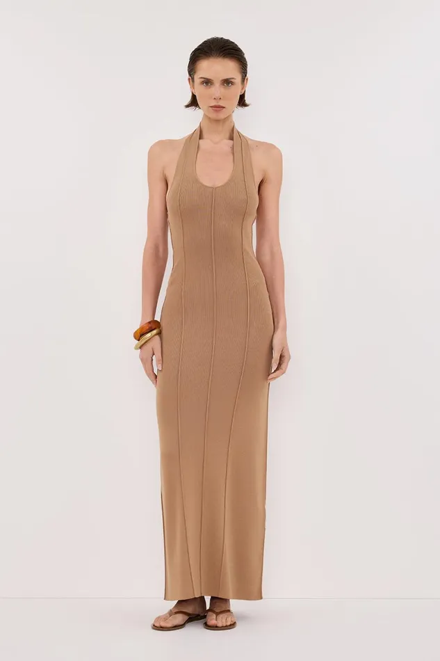 DISSH Maxi Dresses LISS TAN HALTER MAXI DRESS 8211 Women