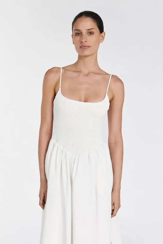 DISSH White Dresses MILANO WHITE COTTON MIDI DRESS 8211 Women