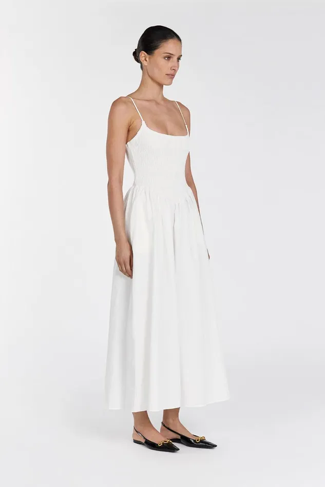 DISSH White Dresses MILANO WHITE COTTON MIDI DRESS 8211 Women