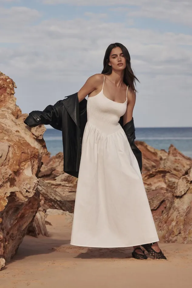 DISSH White Dresses MILANO WHITE COTTON MIDI DRESS 8211 Women