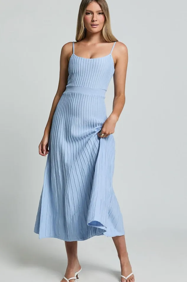 Donissa Midi Dress 8211 Panelled Knit Dress In Blue Women Showpo Knitwear