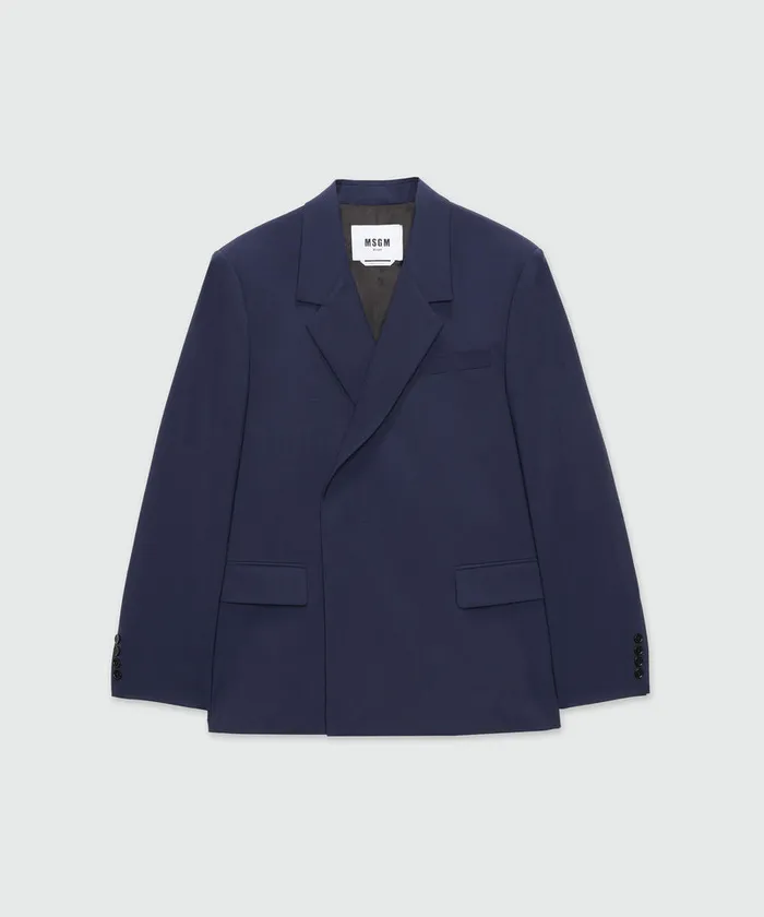 DoubleBreasted Jacket In Blue Virgin Wool Men MSGM Jackets Coats And Blazers