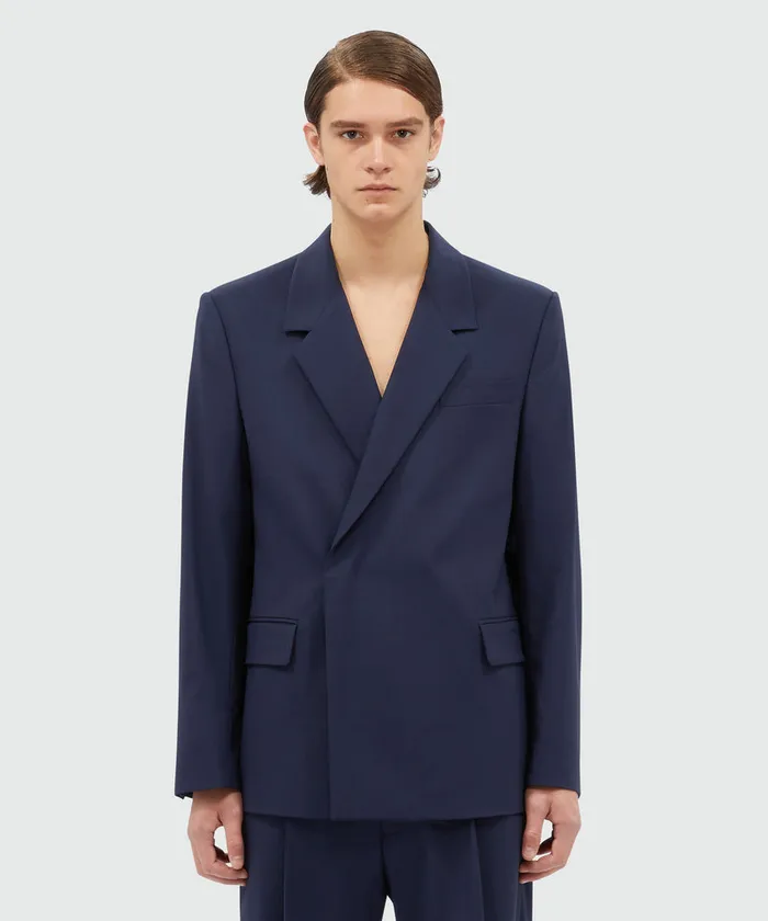 DoubleBreasted Jacket In Blue Virgin Wool Men MSGM Jackets Coats And Blazers