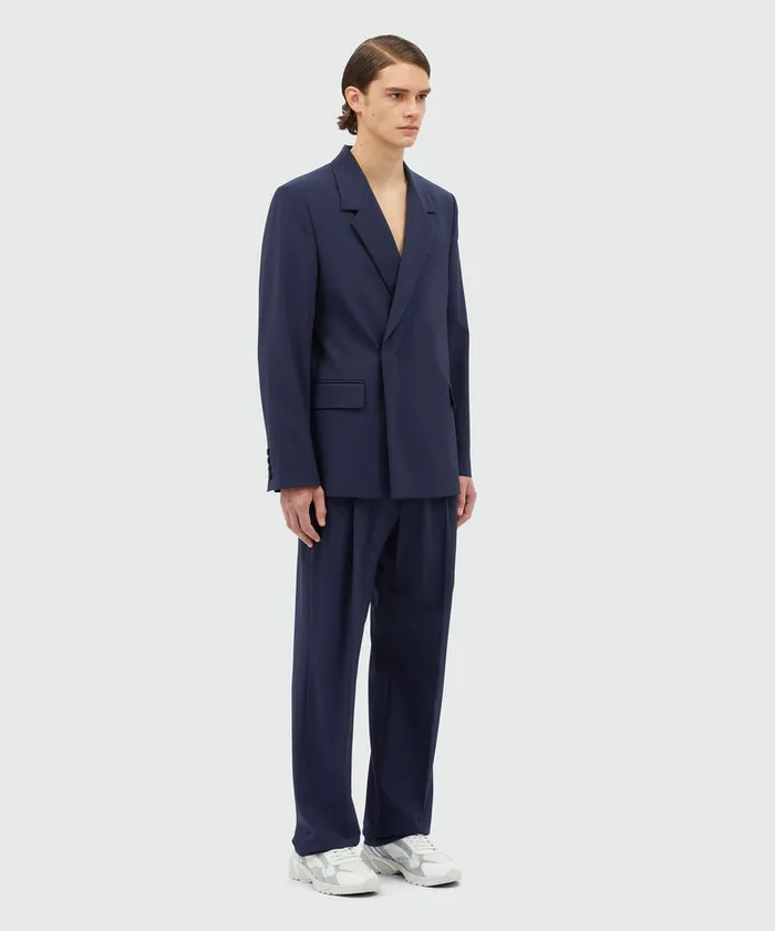 DoubleBreasted Jacket In Blue Virgin Wool Men MSGM Jackets Coats And Blazers