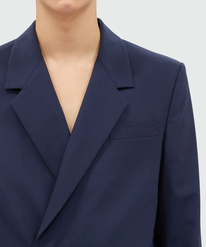 DoubleBreasted Jacket In Blue Virgin Wool Men MSGM Jackets Coats And Blazers