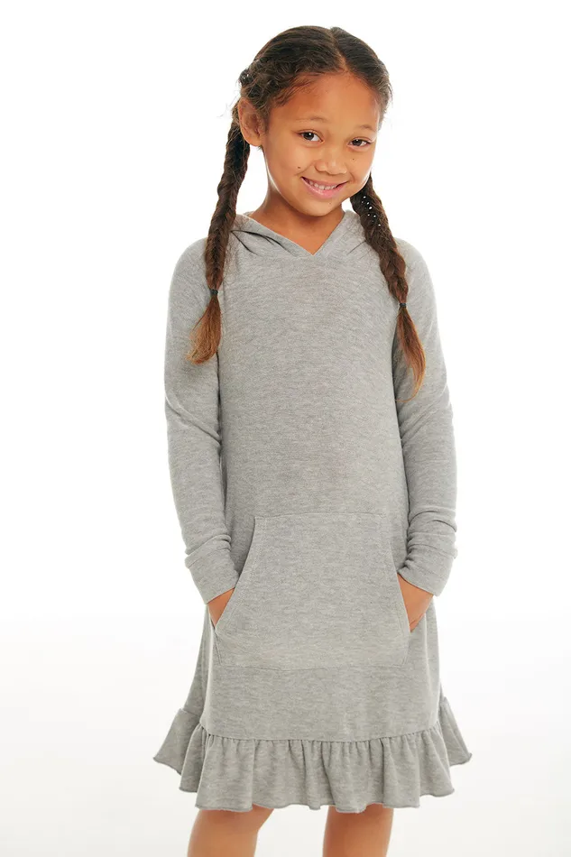 Dresses and Skirts Chaser Brand Girls Cozy Knit Long Sleeve Hooded Ruffle Hem Dress