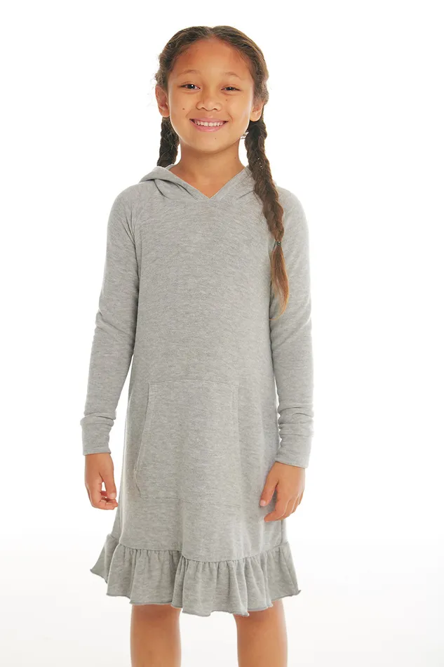 Dresses and Skirts Chaser Brand Girls Cozy Knit Long Sleeve Hooded Ruffle Hem Dress