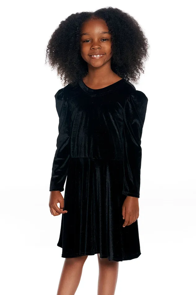 Dresses and Skirts Girls Chaser Brand Stretch Velvet Bow Detail Puff Sleeve Dress