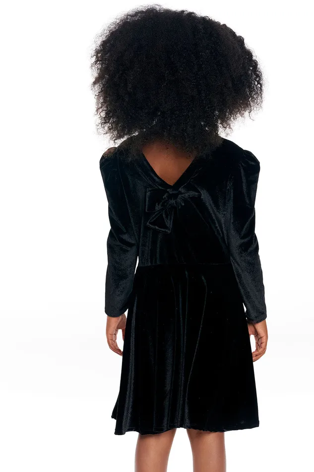 Dresses and Skirts Girls Chaser Brand Stretch Velvet Bow Detail Puff Sleeve Dress Dresses and Skirts Girls Chaser Brand Stretch Velvet Bow Detail Puff Sleeve Dress