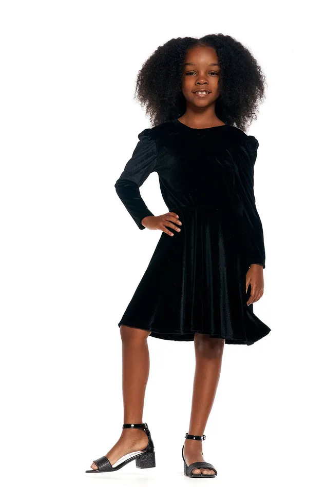Dresses and Skirts Girls Chaser Brand Stretch Velvet Bow Detail Puff Sleeve Dress Dresses and Skirts Girls Chaser Brand Stretch Velvet Bow Detail Puff Sleeve Dress