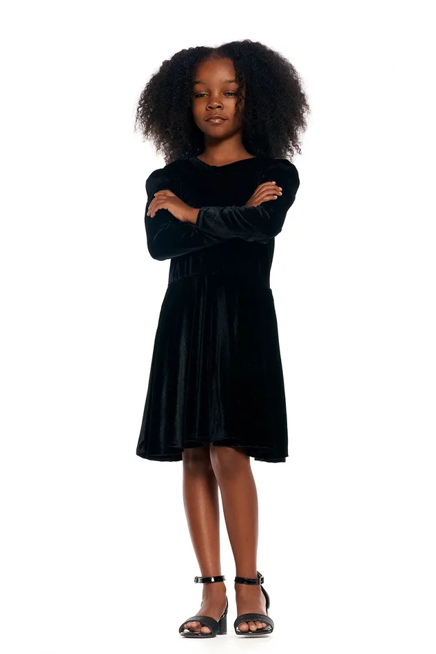 Dresses and Skirts Girls Chaser Brand Stretch Velvet Bow Detail Puff Sleeve Dress Dresses and Skirts Girls Chaser Brand Stretch Velvet Bow Detail Puff Sleeve Dress