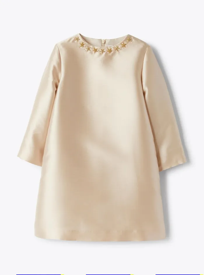 Dresses Girl 216 Il Gufo Mikado Dress With Star Embroidery