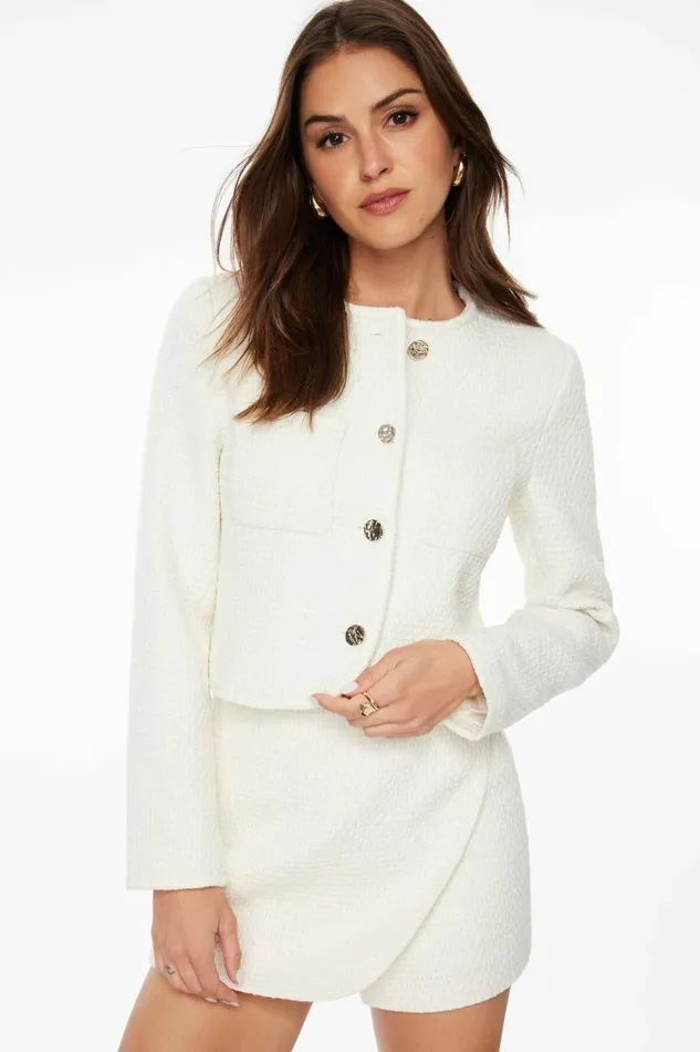 Dynamite Blazers and Vests Women Cropped Tweed Blazer White