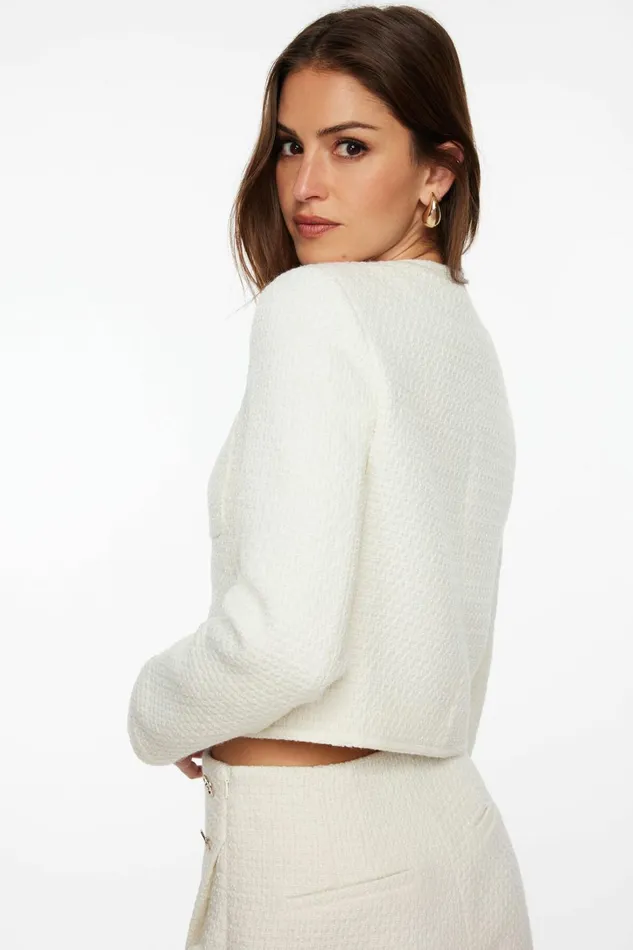 Dynamite Blazers and Vests Women Cropped Tweed Blazer White