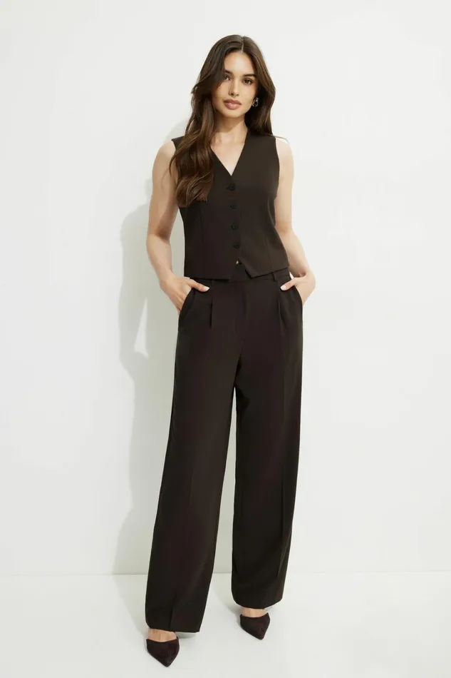 Dynamite Blazers and Vests Women Millie Tailored Four Button Vest Brown