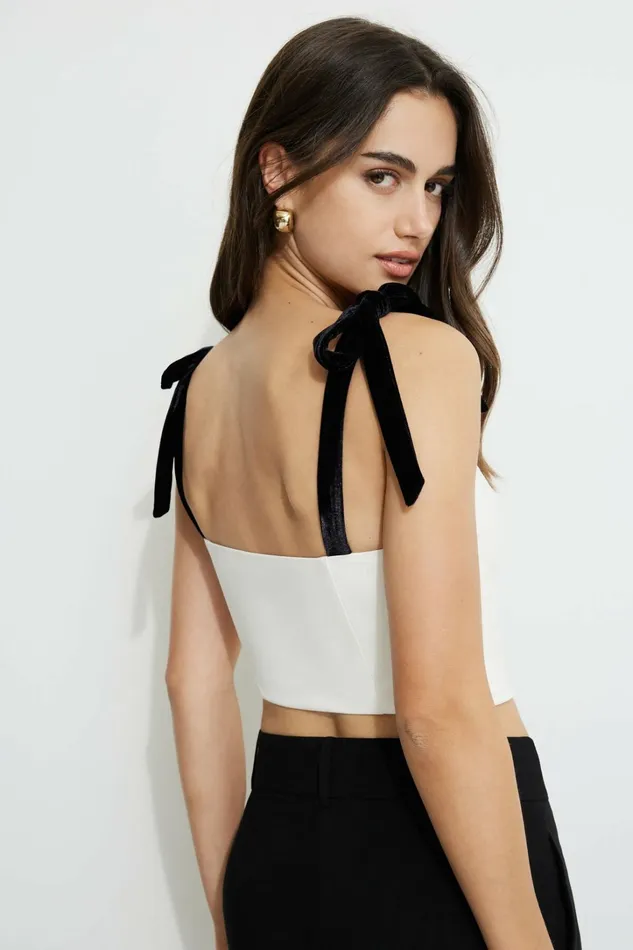 Dynamite Blouses and Tops Women Velvet Bow Ties Cami Top Beige