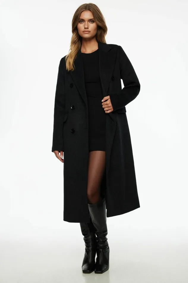 Dynamite Coats and Jackets Women Double Breasted Wool Coat Gray