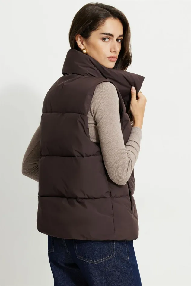 Dynamite Coats and Jackets Women Quilted Puffer Vest Brown