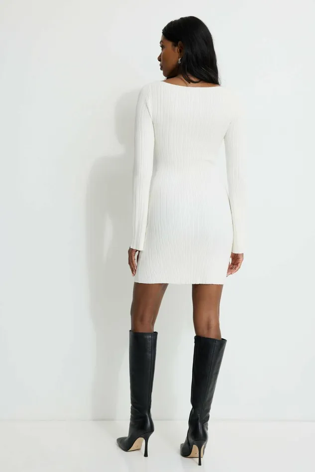 Dynamite Dresses and Jumpsuits Women Ribbed Boat Neck Mini Dress Beige