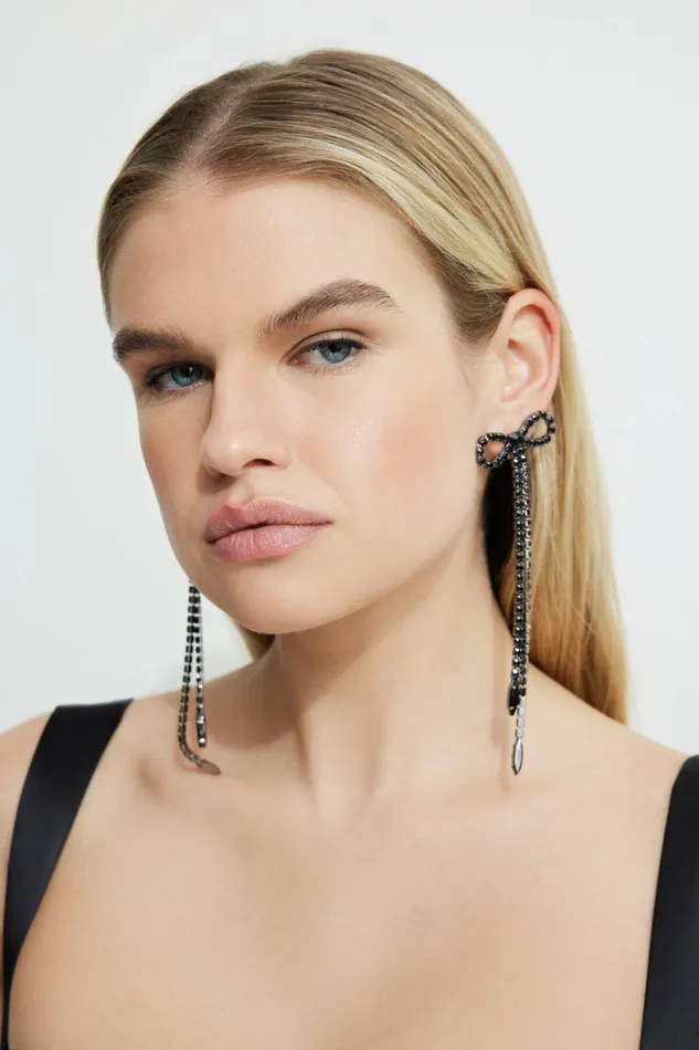 Dynamite Earrings Women Oversized Hanging Gem Bow Earrings BLACK