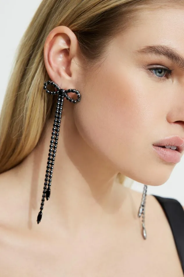 Dynamite Earrings Women Oversized Hanging Gem Bow Earrings BLACK