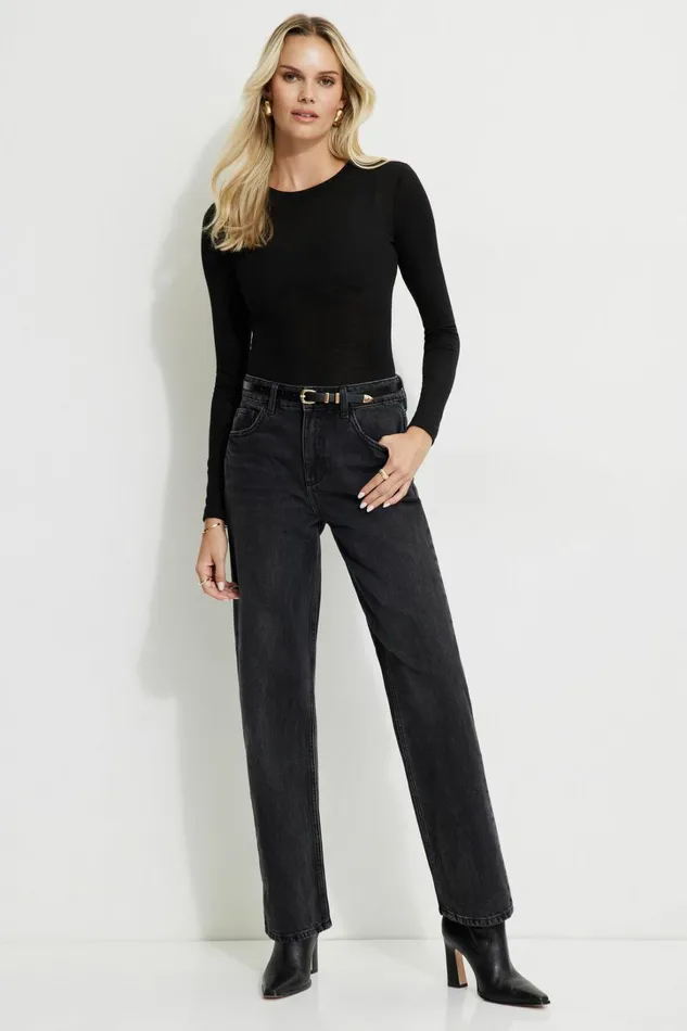 Dynamite Jeans and Denim Women Mika Relaxed Straight Jeans Black