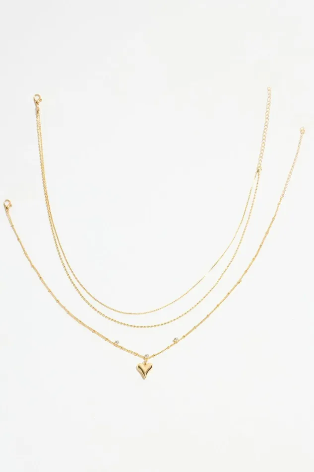 Dynamite Necklaces Women Layered Heart Pendant Dotted Necklace White