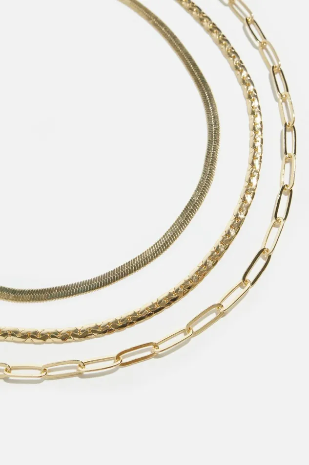 Dynamite Necklaces Women Layered Paperclip Snake and Flat Chain Necklace Yellow