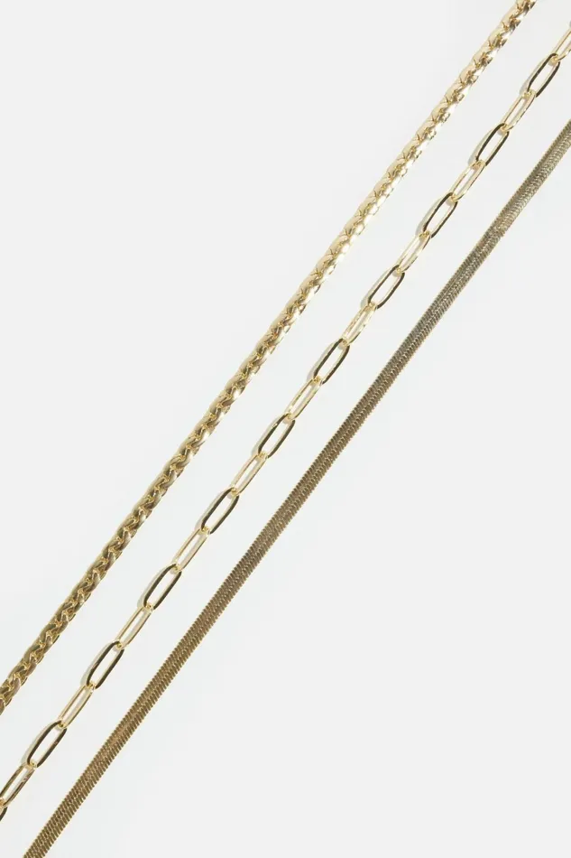 Dynamite Necklaces Women Layered Paperclip Snake and Flat Chain Necklace Yellow